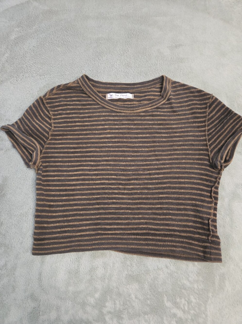 We The Free Brown and Black Striped Scoop Crew Sweater